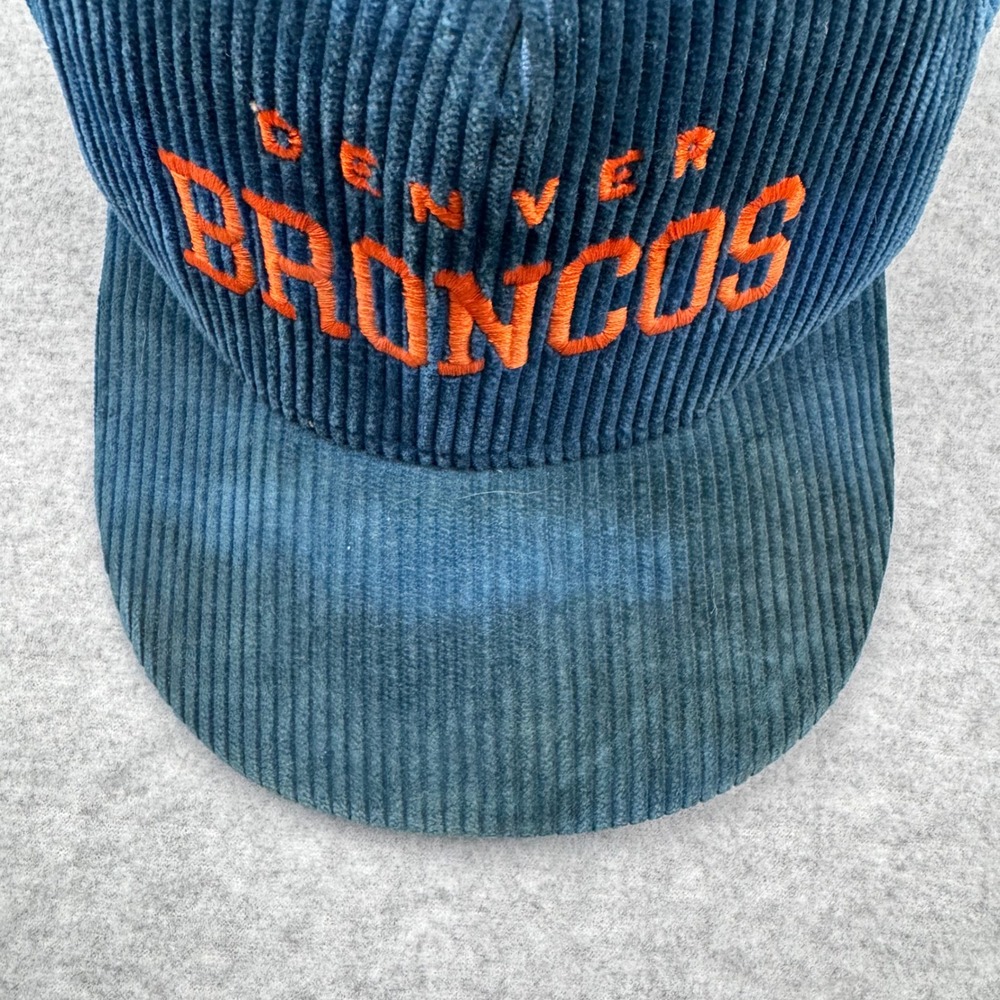 Vintage Denver Broncos AJD Corduroy Snapback Hat Blue Orange Made in USA NFL Cap - Picture 4 of 11